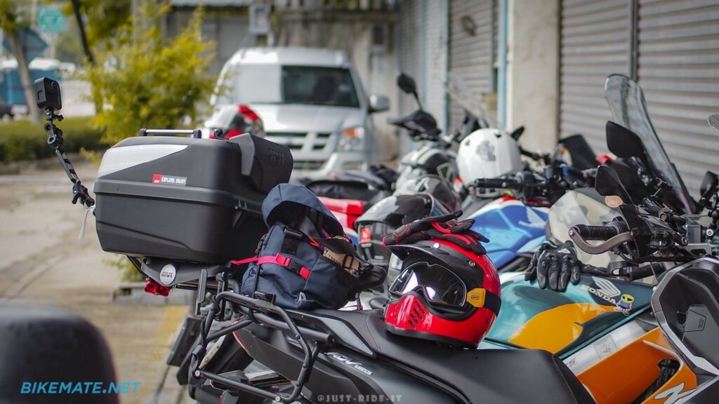 Motorcycle with rear box installed