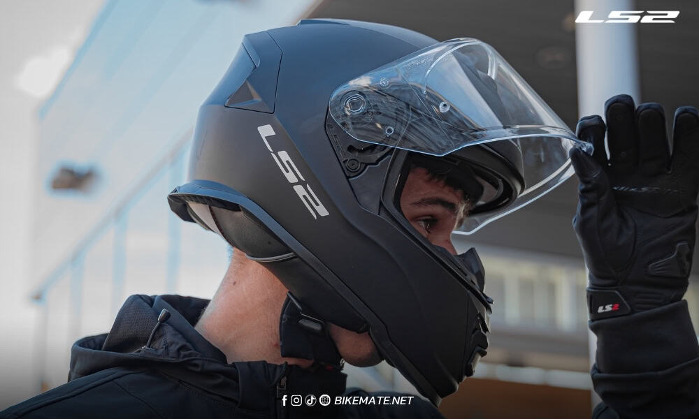 Man wearing an LS2 motorcycle helmet – showcasing safety and style for riders